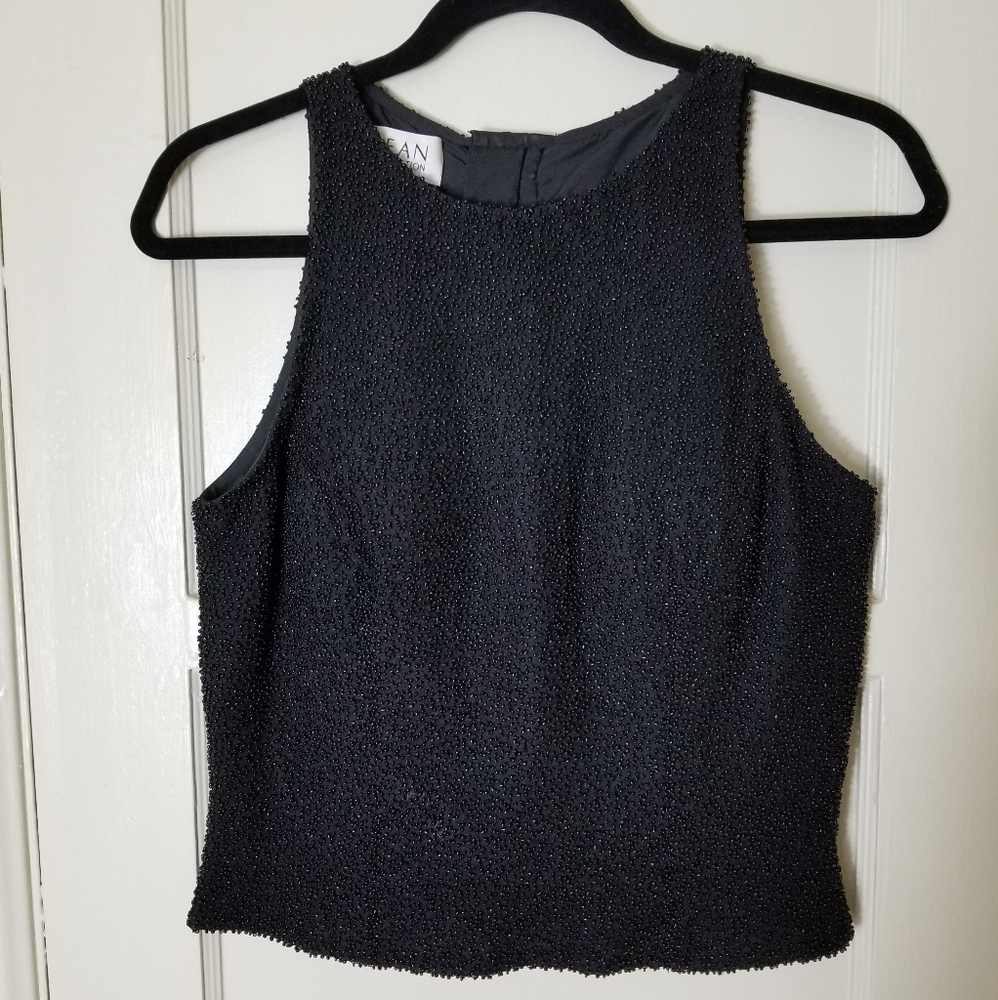 SEAN COLLECTION black silk beaded sleeveless top